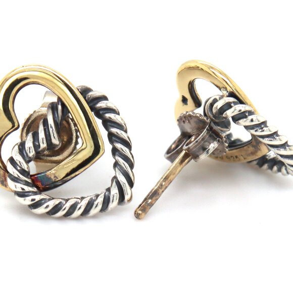 David Yurman 2 tone double heart stud earrings - Picture 3 of 3